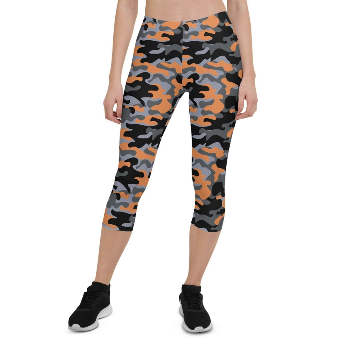 Orange and Gray Camo Capri Leggings for Women - Wear and Wander