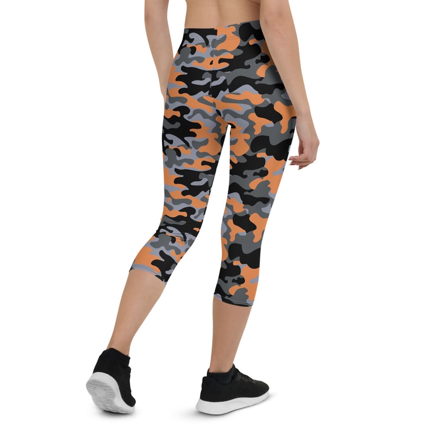 Orange and Gray Camo Capri Leggings for Women - Wear and Wander