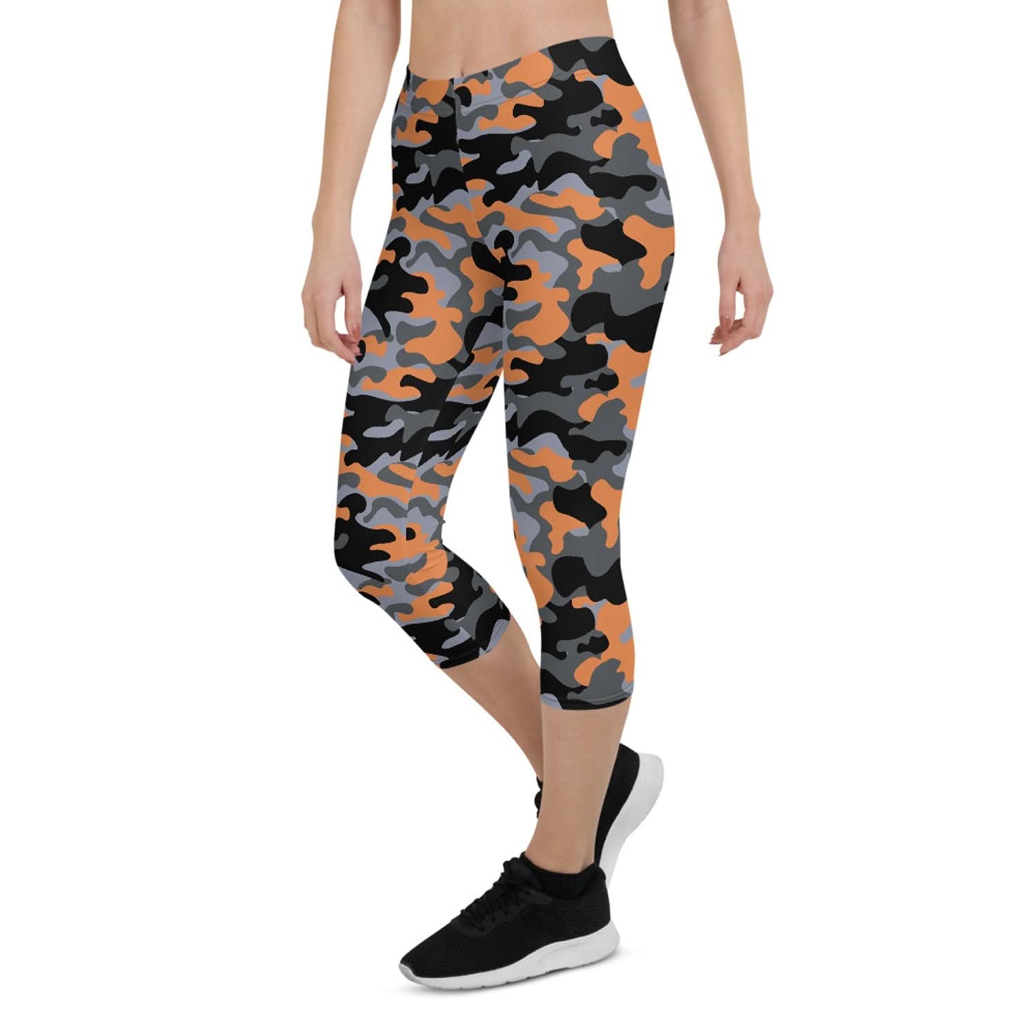 Orange and Gray Camo Capri Leggings for Women - Wear and Wander