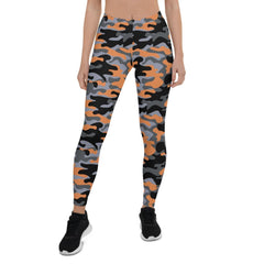 Orange and Gray Camo Leggings for Women - Wear and Wander