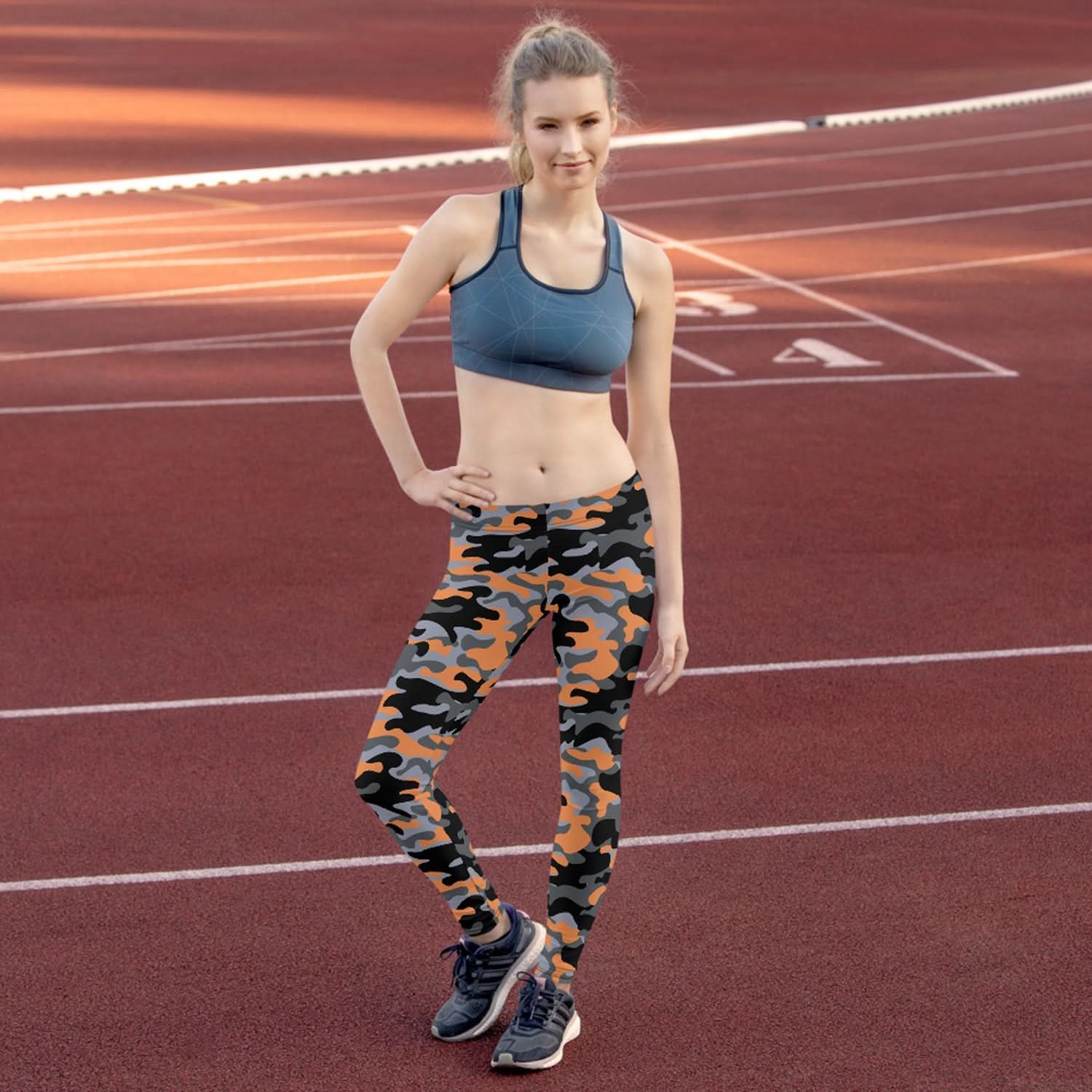 Orange and Gray Camo Leggings for Women - Wear and Wander
