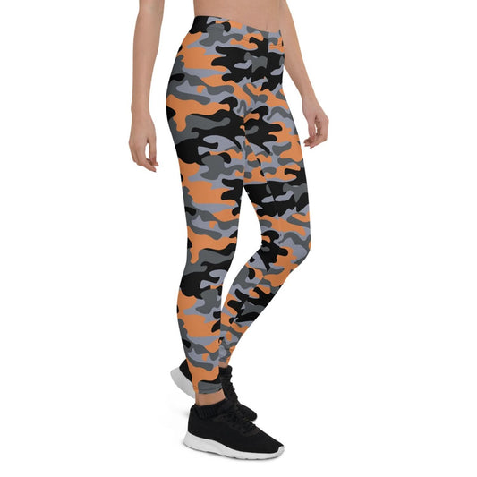 Orange and Gray Camo Leggings for Women - Wear and Wander