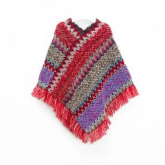 Patchwork Shawl Knitted Striped Print Cardigans Women Poncho Autumn - Wear and Wander