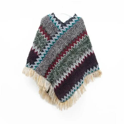 Patchwork Shawl Knitted Striped Print Cardigans Women Poncho Autumn - Wear and Wander