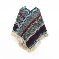 Patchwork Shawl Knitted Striped Print Cardigans Women Poncho Autumn - Wear and Wander