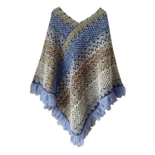 Patchwork Shawl Knitted Striped Print Cardigans Women Poncho Autumn - Wear and Wander