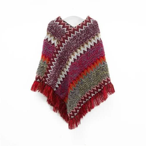 Patchwork Shawl Knitted Striped Print Cardigans Women Poncho Autumn - Wear and Wander
