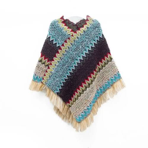 Patchwork Shawl Knitted Striped Print Cardigans Women Poncho Autumn - Wear and Wander