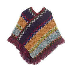 Patchwork Shawl Knitted Striped Print Cardigans Women Poncho Autumn - Wear and Wander