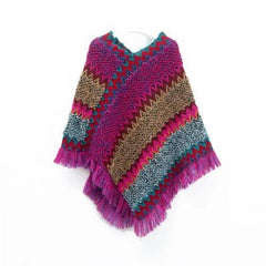 Patchwork Shawl Knitted Striped Print Cardigans Women Poncho Autumn - Wear and Wander
