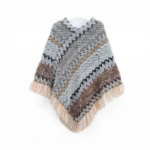 Patchwork Shawl Knitted Striped Print Cardigans Women Poncho Autumn - Wear and Wander