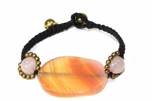 Peach Agate Slice & Rose Quartz Bracelet - Wear and Wander