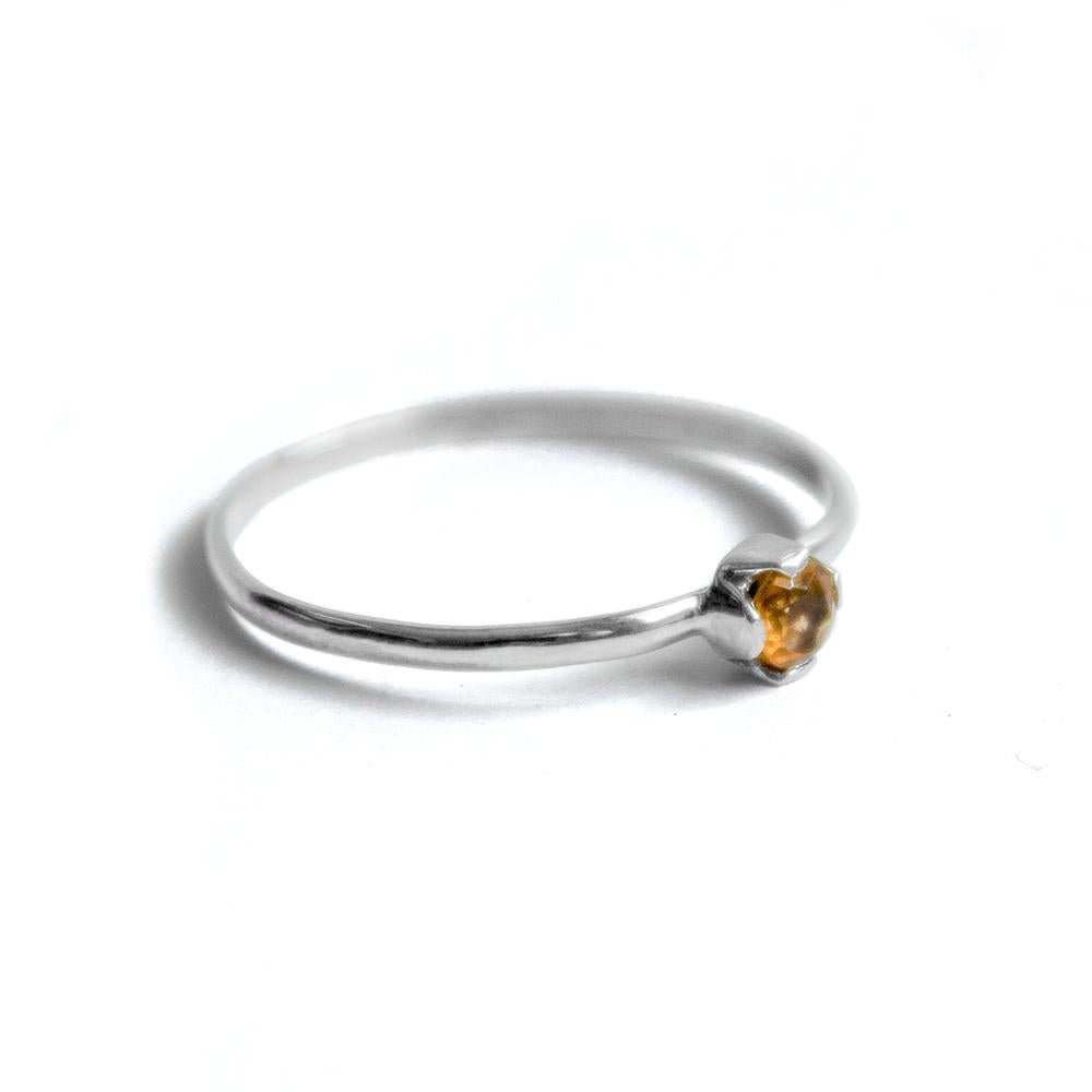 Petite Citrine Solitaire Sterling Silver Ring - Wear and Wander