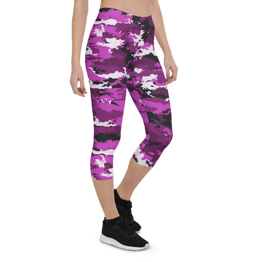 Pink and Purple Camo Capri Leggings - Wear and Wander