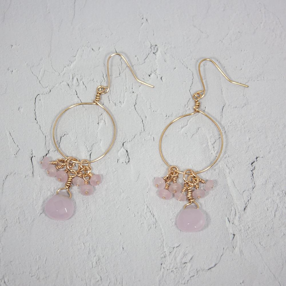 Pink Chalcedony and Jade Cluster Hoop Earrings - Wear and Wander