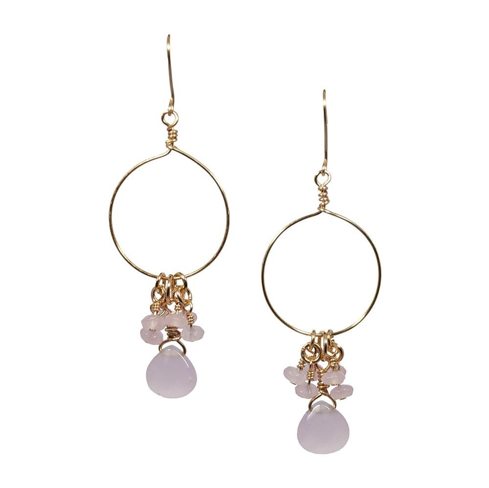 Pink Chalcedony and Jade Cluster Hoop Earrings - Wear and Wander