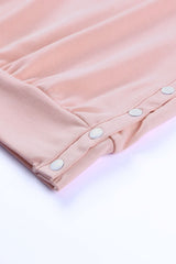 Pink Crew Neck Slit Buttons Sweatshirt - Wear and Wander