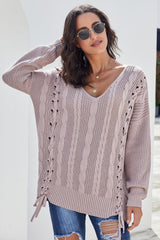 Pink Love Letters Lace Up Cable Knit Sweater - Wear and Wander