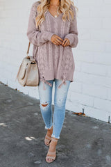 Pink Love Letters Lace Up Cable Knit Sweater - Wear and Wander