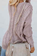 Pink Love Letters Lace Up Cable Knit Sweater - Wear and Wander