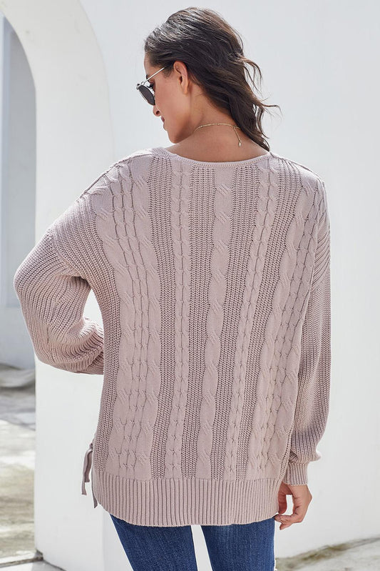 Pink Love Letters Lace Up Cable Knit Sweater - Wear and Wander