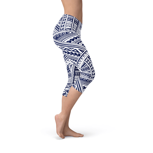 Polynesian Maori Tattoo Capri Leggings - Wear and Wander