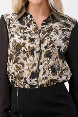 Printed Long Sleeve Button - Up Blouse - Wear and Wander