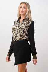 Printed Long Sleeve Button - Up Blouse - Wear and Wander