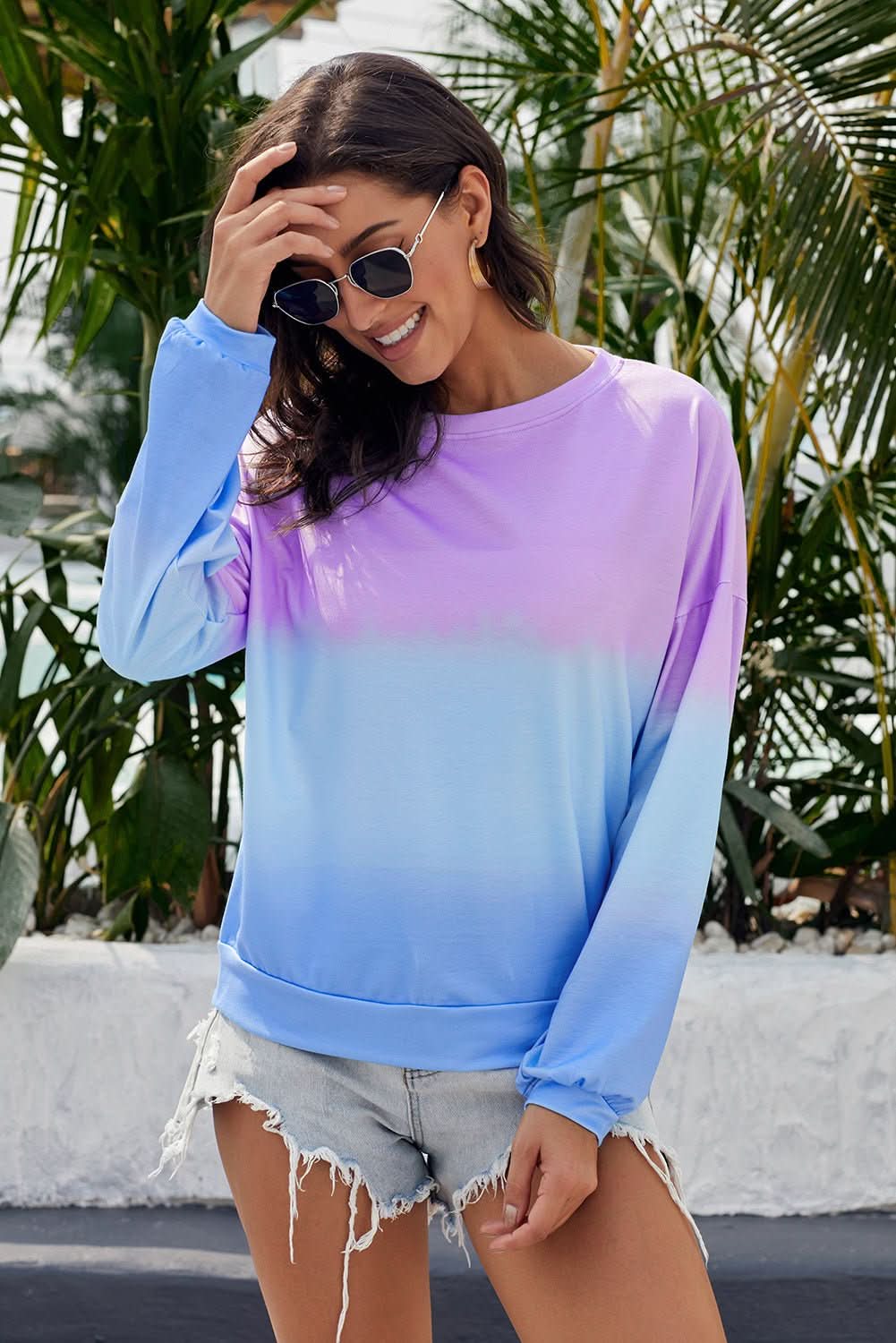Purple Blue Color Block Tie Dye Pullover Sweatshirt - Wear and Wander