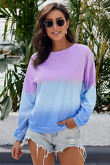 Purple Blue Color Block Tie Dye Pullover Sweatshirt - Wear and Wander