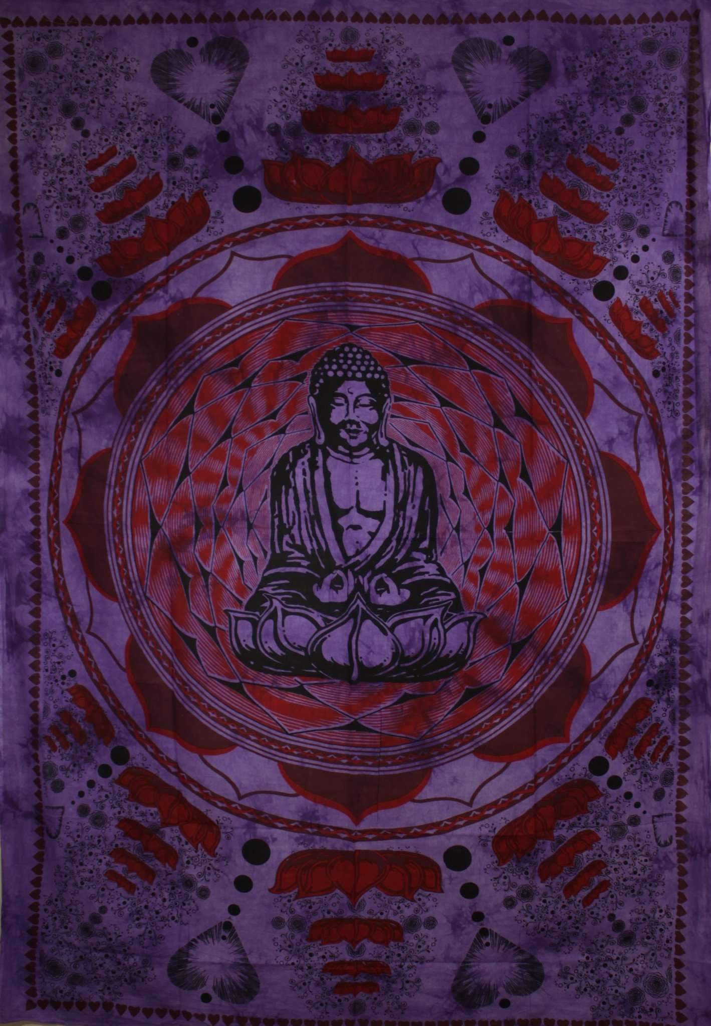 Purple Buddha In Dharma Chakra Mudra On A Lotus Flower Tapestry - Wear and Wander