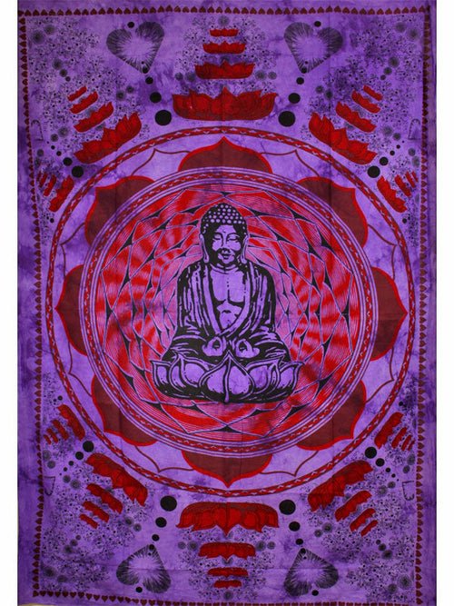 Purple Buddha In Dharma Chakra Mudra On A Lotus Flower Tapestry - Wear and Wander