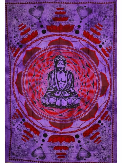 Purple Buddha In Dharma Chakra Mudra On A Lotus Flower Tapestry - Wear and Wander