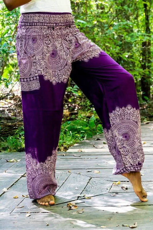 Purple FLORAL Women Boho Pants Hippie Pants Yoga Pants - Wear and Wander