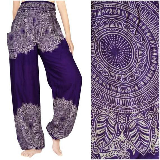 Purple FLORAL Women Boho Pants Hippie Pants Yoga Pants - Wear and Wander