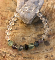 Rainbow Fluorite & Crystal Quartz Stretch Bracelet! Natural Gemstones! - Wear and Wander