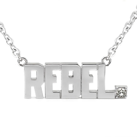 REBEL Pendant Block Letter Necklace with crystal - Wear and Wander