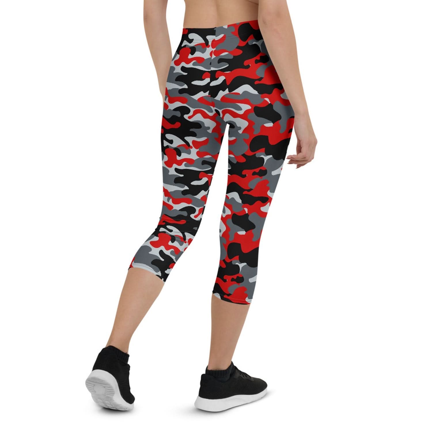 Red and Gray Camo Capri Leggings for Women - Wear and Wander