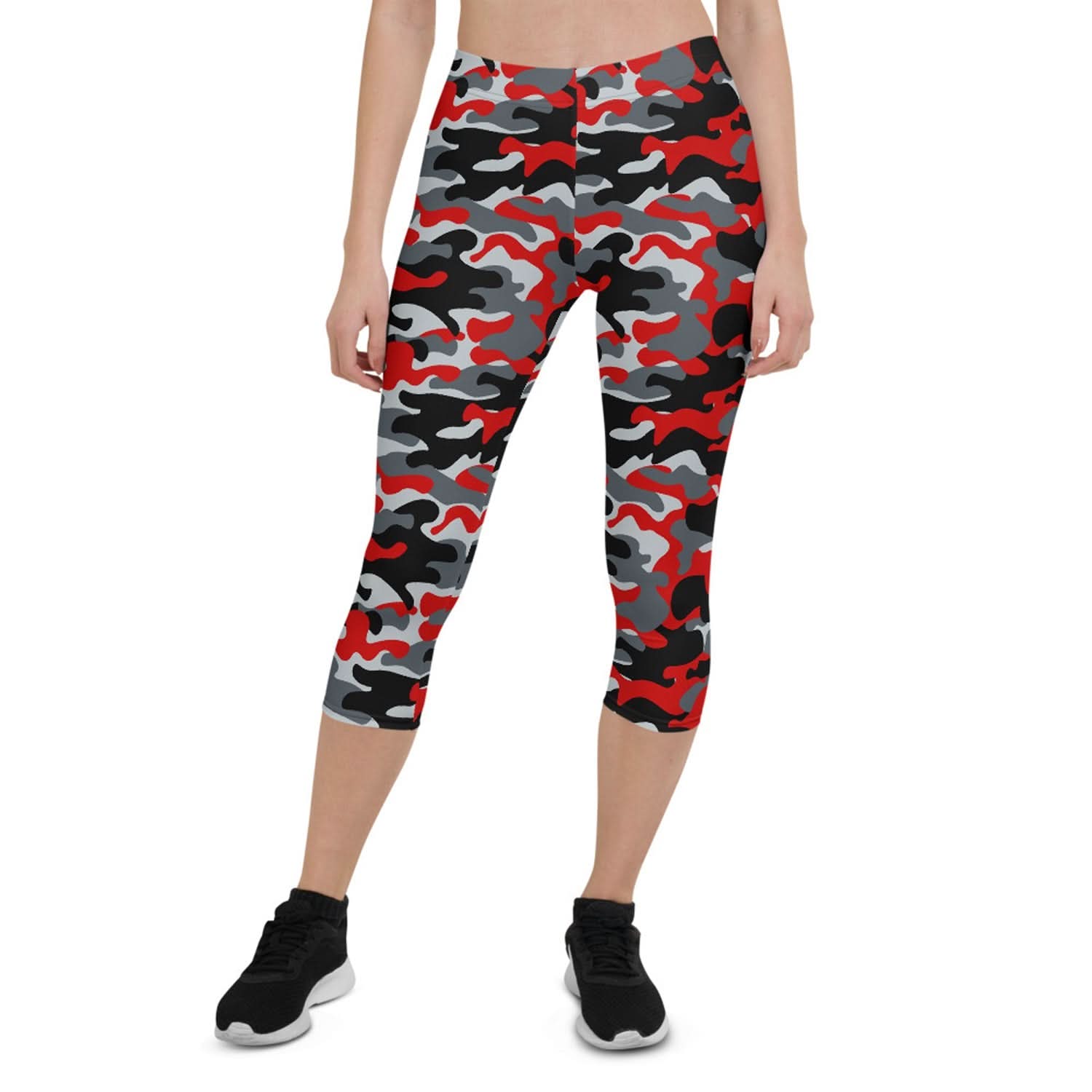 Red and Gray Camo Capri Leggings for Women - Wear and Wander