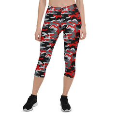Red and Gray Camo Capri Leggings for Women - Wear and Wander
