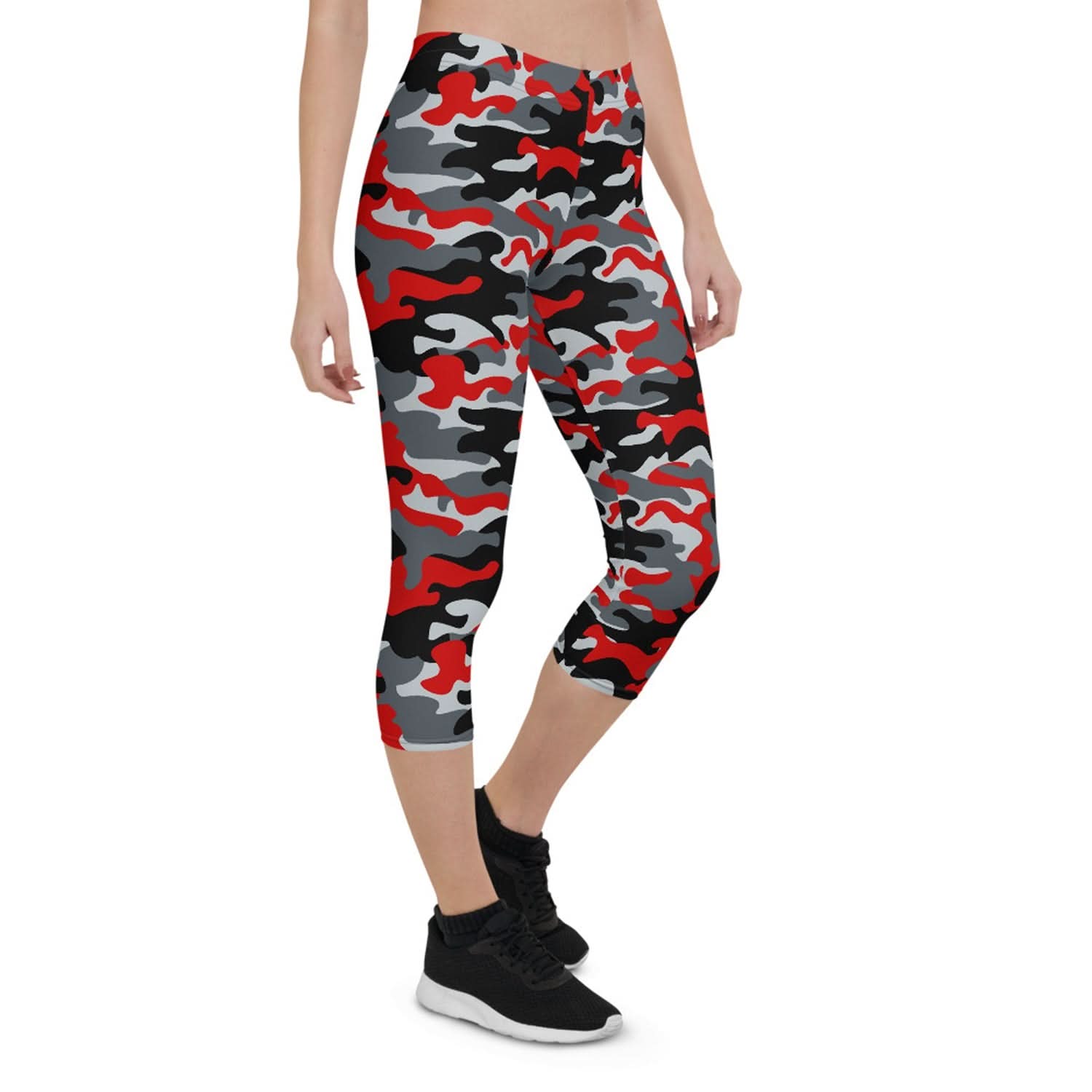Red and Gray Camo Capri Leggings for Women - Wear and Wander