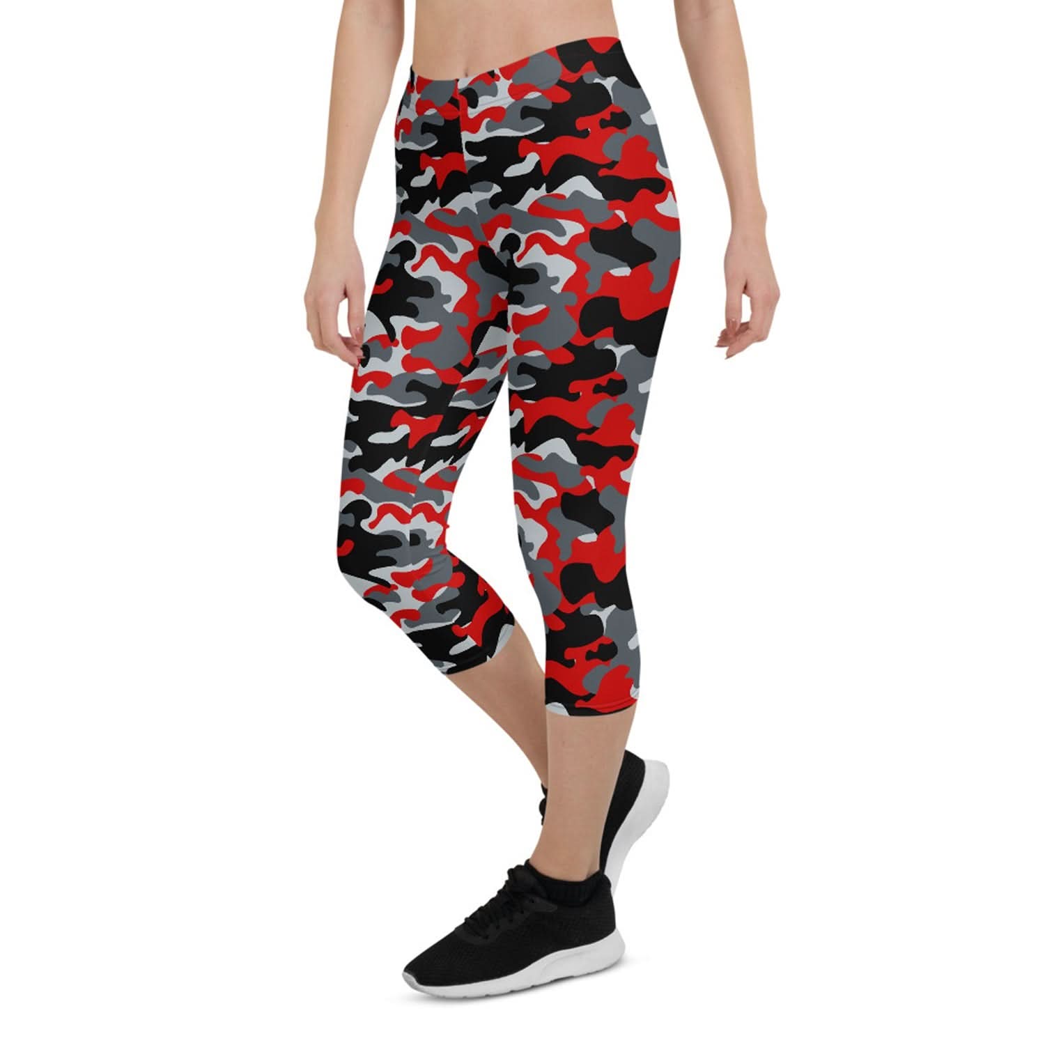 Red and Gray Camo Capri Leggings for Women - Wear and Wander