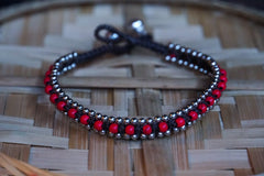 Red Band Boho Silver Anklet - Wear and Wander