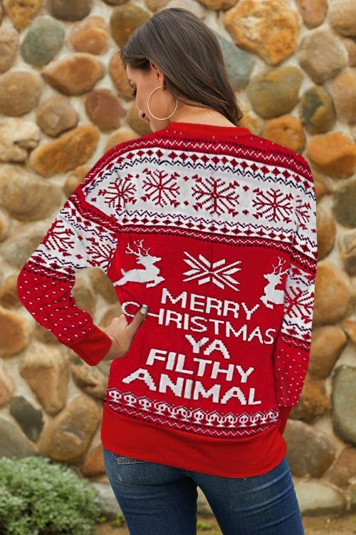 Red Merry Christmas Animal Reindeer Christmas Sweater - Wear and Wander