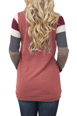 Red Multicolor Stripes Sleeve Pullover Sweatshirt - Wear and Wander