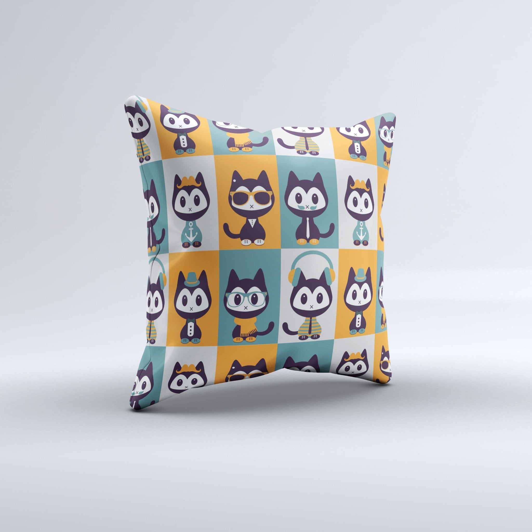 Retro Cats with Accessories ink - Fuzed Decorative Throw Pillow - Wear and Wander