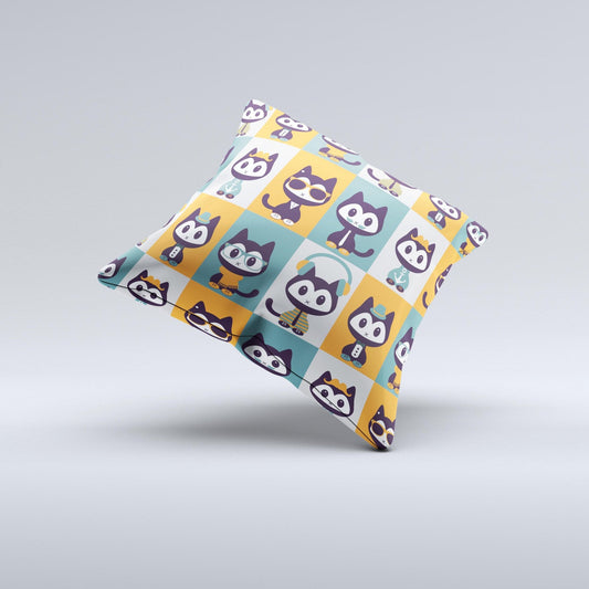 Retro Cats with Accessories ink - Fuzed Decorative Throw Pillow - Wear and Wander