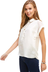 Rolled Sleeve Button - Up Satin Blouse - Wear and Wander