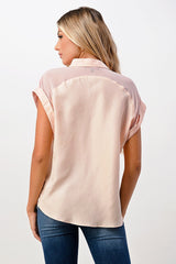 Rolled Sleeve Button - Up Satin Blouse - Wear and Wander