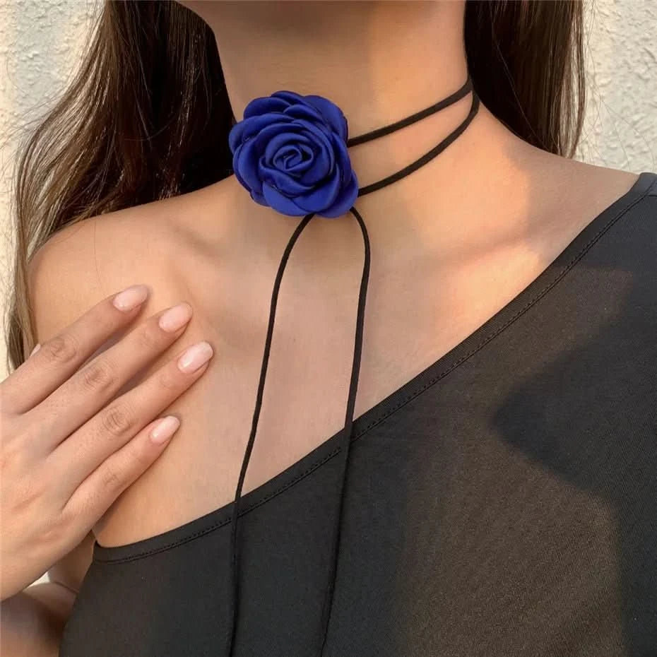 Romantic Gothic Big Rose Flower Clavicle Chain Necklace for Women Ladies Korean Fashion Adjustable Rope - Wear and Wander